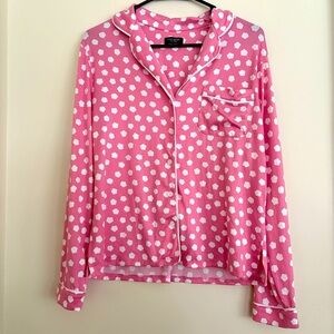 Kate Spade Pajama PJ Top Shirt Button Up Long Sleeve Pink Cloud Print Pocket Sm